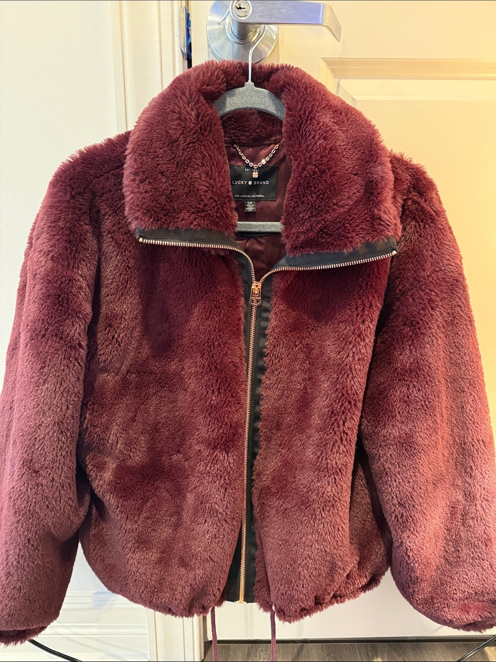 Lucky Brand Deep Burgundy Plush Teddy Jacket